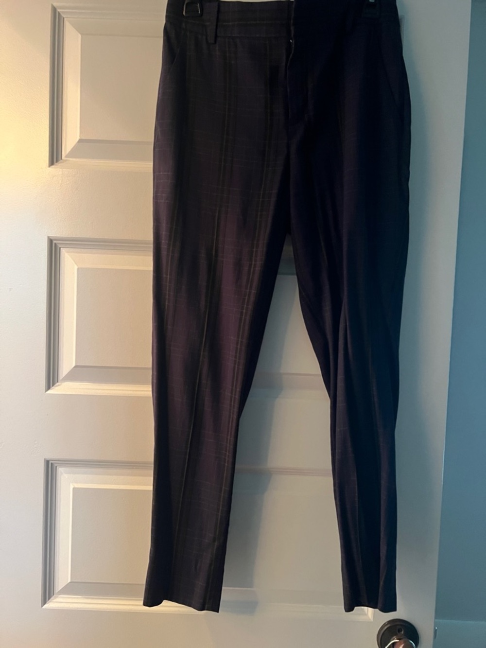 Vince Dark Plaid Dress Pants - Black with Subtle Charcoal Windowpane